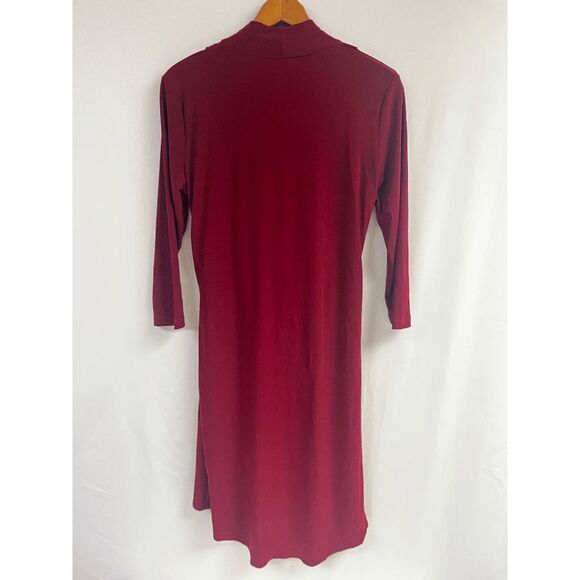 Clara Sun Woo Red Crossover Tulip Hem Faux Wrap Dress Size Small - Picture 2 of 8